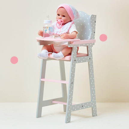 Olivia’s Little World Polka Dot Princess Baby Doll High Chair with Tray, Grey