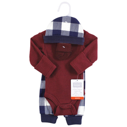 Hudson Baby Unisex Thermal Preemie Layette Set 4pc Long Sleeve Outfit, Navy Plaid, Preemie