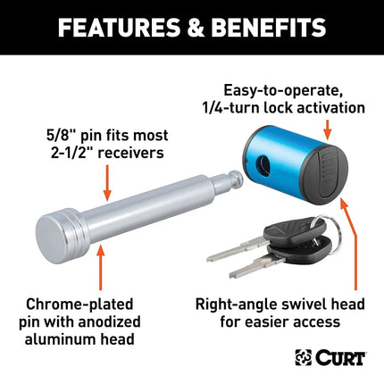 CURT 23504 Right-Angle Trailer Hitch Lock, 5/8-Inch Pin Diameter, Fits 2 or 2-1/2-Inch Receiver