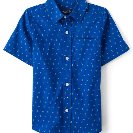 Chemise à manches courtes boutonnée pour garçons et tout-petits The Children's Place, motif géométrique bleu, très petit