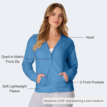 Hanes Women's EcoSmart Full-Zip Hoodie Sweatshirt, Denim Blue, XL