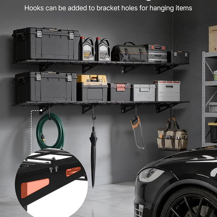 VEVOR 2-Tier Heavy Duty Wall Garage Shelving, 4 Pack 305 x 914 mm Steel Wall Mounted Shelving Unit, 305 x 1828 mm Per Shelf Floating Storage Metal Rack for Garage, 272 kg Total Weight Capacity, Black