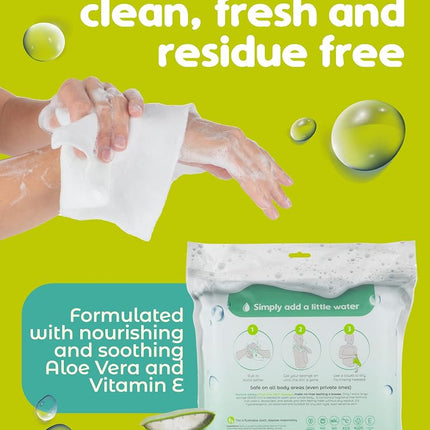 Rinse Free Sponge Bath Wipes (30pack) Extra Large & Thick No Rinse Waterless Body Wipe Sponges Disposable Shower OnTheGo Cleaning Wash Cloths for Kids Adults Elder Care Gym Travel & More (3 Pack)