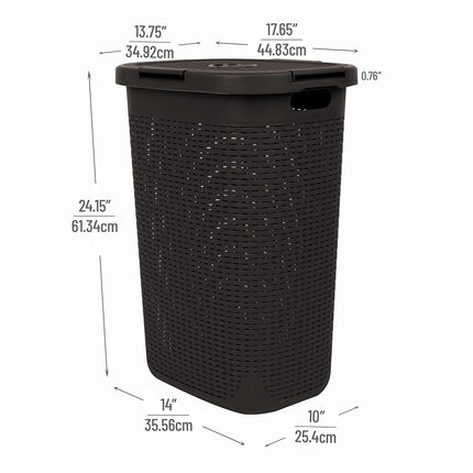 Mind Reader Basket Collection, Slim Laundry Hamper, 60 Liter (15kg/33lbs) Capacity, Cut Out Handles, Attached Hinged Lid, Ventilated, 17.65"L x 13.75"W x 24.15"H, Brown