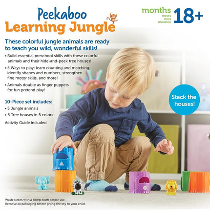 Learning Resources Peekaboo Learning Jungle Toddler,10 Pieces, Ages 18 Months+, Learning Baby, Educational, Fidget Toys, fine Motor Skills
