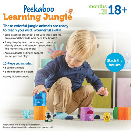Learning Resources Peekaboo Learning Jungle Toddler,10 Pieces, Ages 18 Months+, Learning Baby, Educational, Fidget Toys, fine Motor Skills