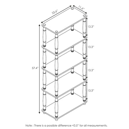 Furinno TURN-S-TUBE Storage Shelves, 5-Tier Book Shelf, Corner Shelf, Toolless Open Shelves, Classic Tubes, for Organization and Storage, Living Room, Garage, Home Office, Light Cherry