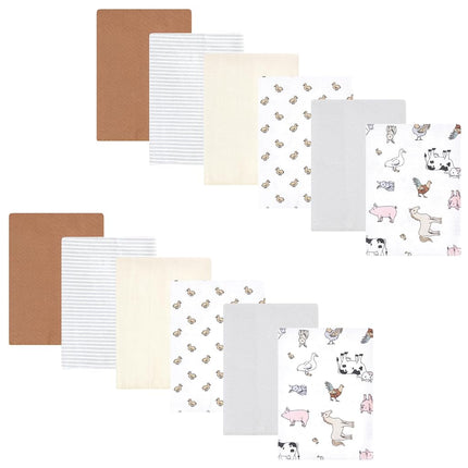 Bavoirs en flanelle Hudson Baby unisexe, lot de 12, motif monde agricole, taille unique