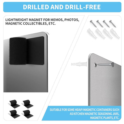 17.7" x 11.8" Stainless Steel Magnetic Board - Magnet Bulletin Board to Display Magnetic Letters Numbers Animal, Poetry, Spice Jars, Notes, Photos, Suitable for Wall, Refrigerator, Cubicle, Cabinet
