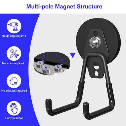 Lvoess Heavy Duty Storage Magnetic Utility Hooks Large Garage Magnet Hooks with Anti-Slip Coating for Metal Cabinet,Pegboard,Garage Shelve,Garden Tools (3PCS 2.59'' Black)
