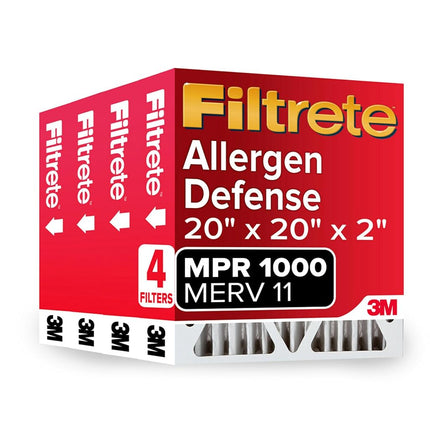Filtrete 20x20x2 Air Filter MPR 1000 MERV 11, Allergen Defense, 4 Pack (exact dimensions 19.5 x 19.5 x 1.75)