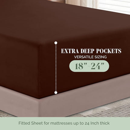 Elegant Comfort Luxury 1500 Premium Hotel Quality Microfiber 4-Piece Sheet Set - Soft, All Around Elastic 18-24 Inches Deep Fitted Sheet - Extra Deep Pocket Sheets, Full, Chocolate Brown