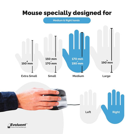 Ergonomic mouse Evoluent VerticalMouse 4 Right Regular, Black, Grey/Silver, Medium/Large, VM4R