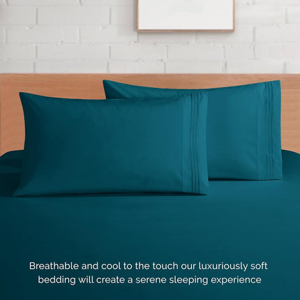 Elegant Comfort 4-Piece Bed Sheet Set - Luxury Bedding 1500 Premium Hotel Quality Microfiber, All Around Elastic 18-24 Inches Deep Fitted Sheet- Extra Deep Pocket Sheets, King, Marine Teal
