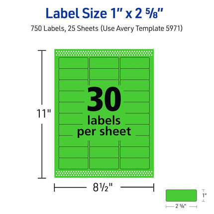 Avery Neon Address Labels with Sure Feed for Laser Printers, 1 x 2 5/8", 3,750 Green Stickers (5971)