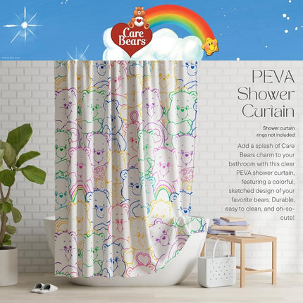 Franco Care Bears Premium PEVA Shower Curtain Lightweight, Waterproof Plastic Standard Size Bathroom Curtain, (100% Officially Licensed Product)