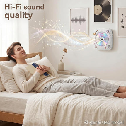 CD Player Portable : CD Players for Home Bluetooth 1800mAh Rechargeable Desktop Wall Kegaudio HiFi Speakers with Dust Cover LCD Screen Display FM Radio USB AUX Jack Remote Control (Light White)