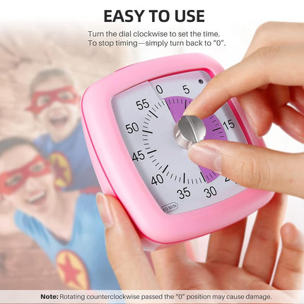 Secura 60-Minute Visual Timer, Silent Study Timer for Kids and Adults, Time Clocks, Time Management Countdown Timer for Teaching Pink