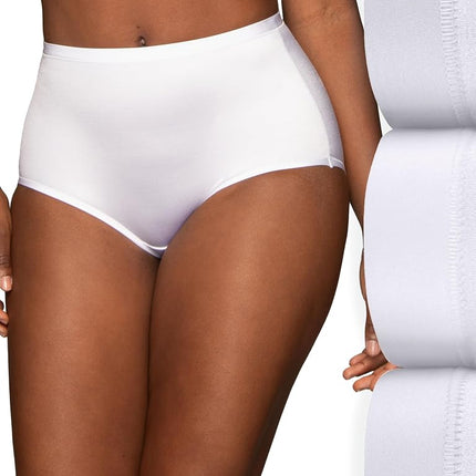 Vanity Fair Women's Body Caress Flexible Fit Panties, Brief-3 Pack-White, 9 (Pack of 3)