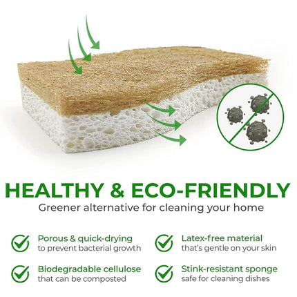 AIRNEX Natural Kitchen Sponges (24 Pack) - Biodegradable Cellulose & Coconut Scrubber Dish Sponges for Kitchen - Eco-Friendly, Non Scratch, Compostable, Non Toxic S-Shaped Natural Sponges for Dishes