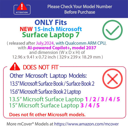 mCover Case ONLY Compatible for 2024+ 15" Microsoft Surface Laptop 7 (Model# 2037) Windows PC with ARM CPU and AI-Powered Copilot+ (NOT Fitting Other Surface Models) - Purple