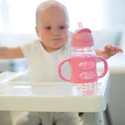Dr. Brown's Wide-Neck Sippy Straw Bottles with Silicone Handles, Gray and Pink, 270ml, 9 Oz (Pack of 2)
