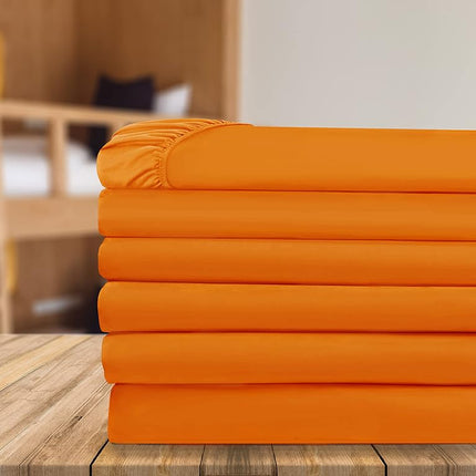 Elegant Comfort 6-Pack Fitted Bottom Sheets 1500 Thread Count Premium Hotel Quality, Deep Pocket, Wrinkle-Free, Stain and Fade Resistant-Side Pockets for Storage, 6PACK Fitted-Queen, Orange