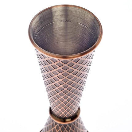 Barfly 1 x 2 oz. Diamond Lattice Etch Japanese Style Jigger, Antique Copper