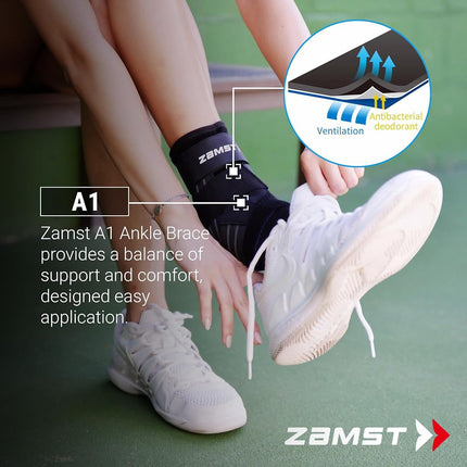Zamst A1 Ankle Brace for Sports - Breathable Sports Ankle Support for Men and Women with Adjustable Three Way Straps for Moderate Lateral Ankle Sprain - Left, Medium