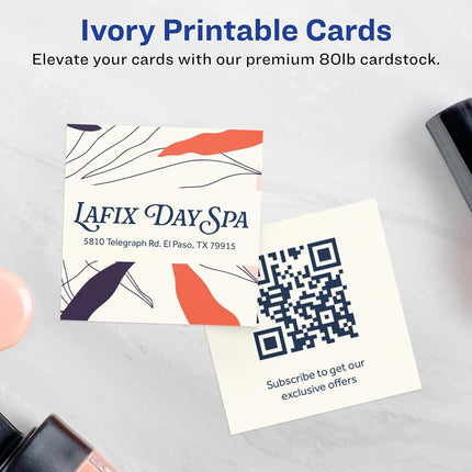 Avery Printable Square Business Cards with Sure Feed Technology, 2" x 2", Ivory Cardstock, Print-to-the-Edge, Laser/Inkjet Cards, 600 Total