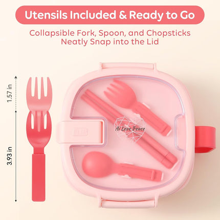 AI Love Peace Microwave Ramen Bowl with lid and Utensils (Bright Pink)
