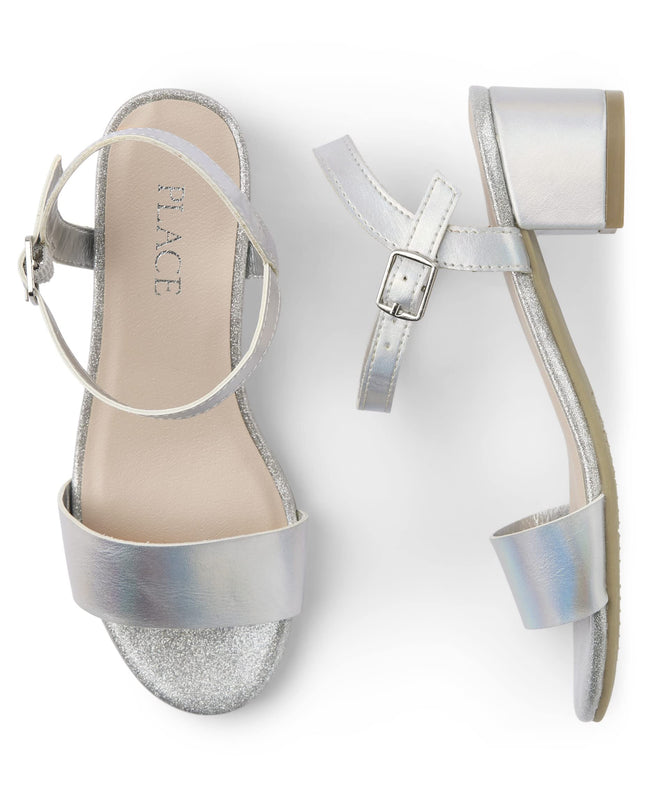 The Children's Place Girl's Low Dress Heels Pump, Metallic Silver, 13 Little Kid