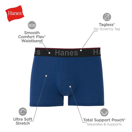 Hanes Men's Total Support Pouch Boxer Brief Underwear, Anti-Chafing, Moisture-Wicking Odor Control, 3-Pack, Trunks-Black/Blue/Olive – 3 Pack, L (Pack of 3)