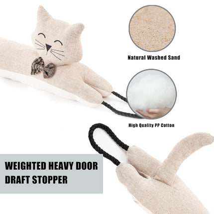 Marwood Under Door Draught Excluder Decorative Wind Stopper 91cm, Weighted Animal Air Door Draft Stopper Snake Noise Blocker for Bottom of Door with Hanging Loops - Khaki Cat 36"