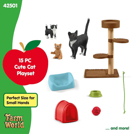 Schleich Farm World - 15Pc Playtime For Cute Cats Playset - Kids 3+ | 42501