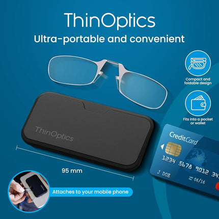 ThinOptics Folding Reading Glasses 1.00, Clear, Case, for Men and Women