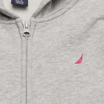 Nautica Girls' Fleece Full-Zip Hoodie Sweatshirt, Grey Heather, 5