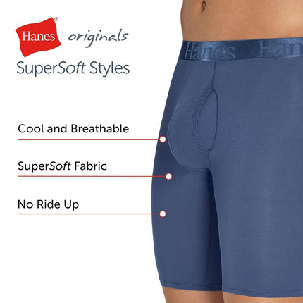 Hanes Originals Supersoft Boxer Briefs, Viscose from Bamboo Men's Underwear, Solids & Prints, 3-Pack, Blue/Green, XXL
