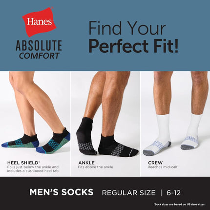 Hanes Men's Crew Socks Pack, 4-Pair Pack, Absolute Active Moisture Wicking, Seamless Toe, Cushioned