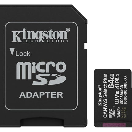 Kingston Canvas Select Plus microSD Memory Card 64GB microSDXC Gen3 100MB/s A1 Card + Adapter - SDCS3/64GB