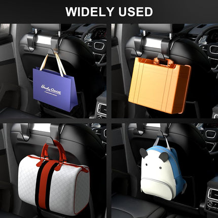 SUTOUG Gancho para asiento de coche, gancho para reposacabezas de coche, accesorios de coche para interior, paquete de 4 ganchos de plástico negro, adecuado para bolsos, bolsas de la compra, ropa, caja de herramientas portátil