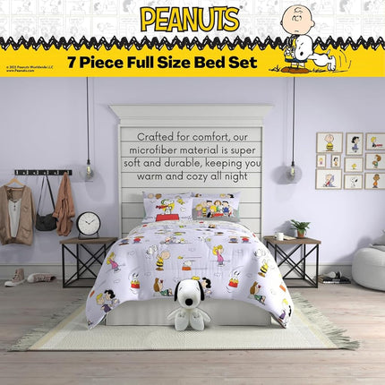 Franco Collectibles Peanuts Multi Character Bedding 7 Piece Super Soft Comforter and Sheet Set with Sham, Full, (100% Official Licensed Product)