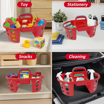 SIMPLYKLEEN Caddy de Douche Portable 2 pièces – Fabriqué aux États-Unis, Rangement en Plastique pour Dortoir, Panier Fourre-tout avec Poignée, Organiseur de Douche pour Salle de Bain, Garde-manger, Cuisine, Dortoir Universitaire, Rouge