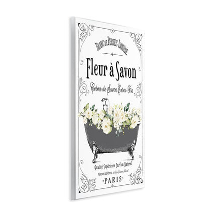 Stupell Industries Fleur a Savon Vintage Parisian Bathroom Floral Tub, Plaque Murale, Blanc