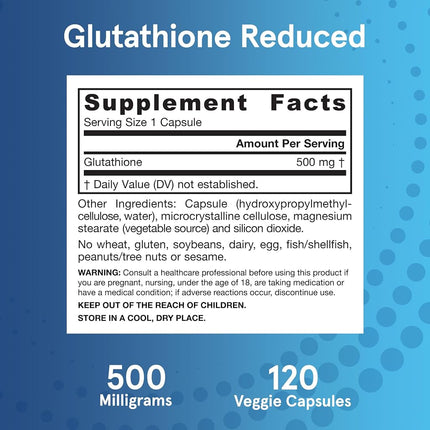 Jarrow Formulas Reduced Glutathione, Supports Liver Health, 500 mg, 120 Veggie caps
