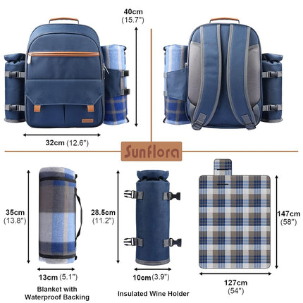 Sunflora Picnic Backpack for 2 Person, Picnic Basket Set (Navy Blue)