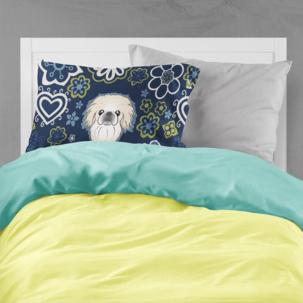 Caroline's Treasures Blue Flowers Pekingese Fabric Standard Pillowcase