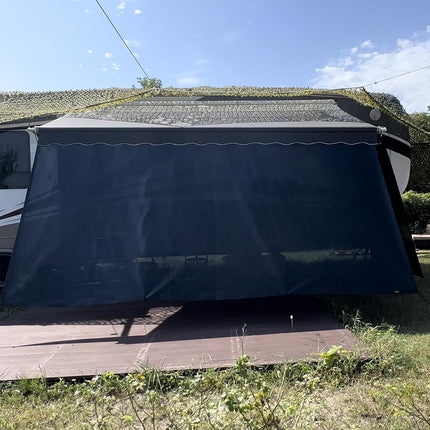 SHADEPLUS RV Awning Shade Screen Without Zipper 8'x12'3'' Black Mesh Universal Trailer Camper RV Awning Sun Shade Screen with Complete Kit Significantly Improves Shadow and Privacy