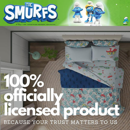 Franco The Smurfs Kids Bedding Super Soft & Cozy Reverisble Microfiber Comforter and Sheet Set with Sham, 7 Piece Queen Size, (Officially Licensed Product)