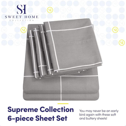 King Size Bed Sheets - 6 Piece 1500 Supreme Collection Fine Brushed Microfiber Deep Pocket King Sheet Set Bedding - 2 Extra Pillow Cases, Great Value, King, Window Pane Gray